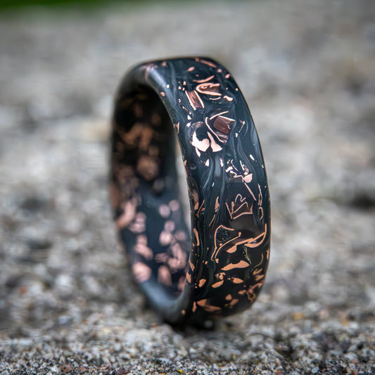 Black ring from Carbon Fiber with copper