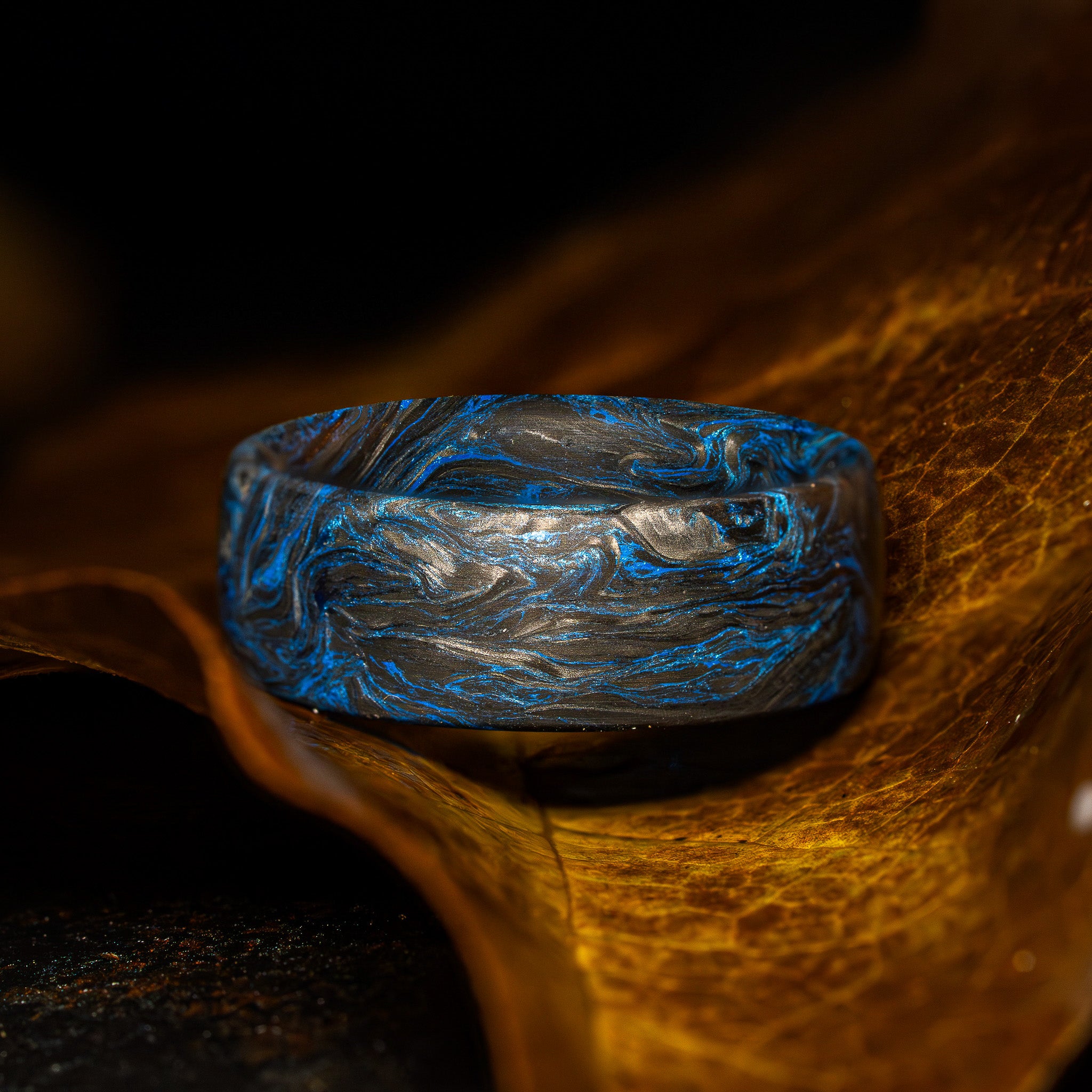 Forged Carbon Fiber Ring with  Blue Color Free engraving