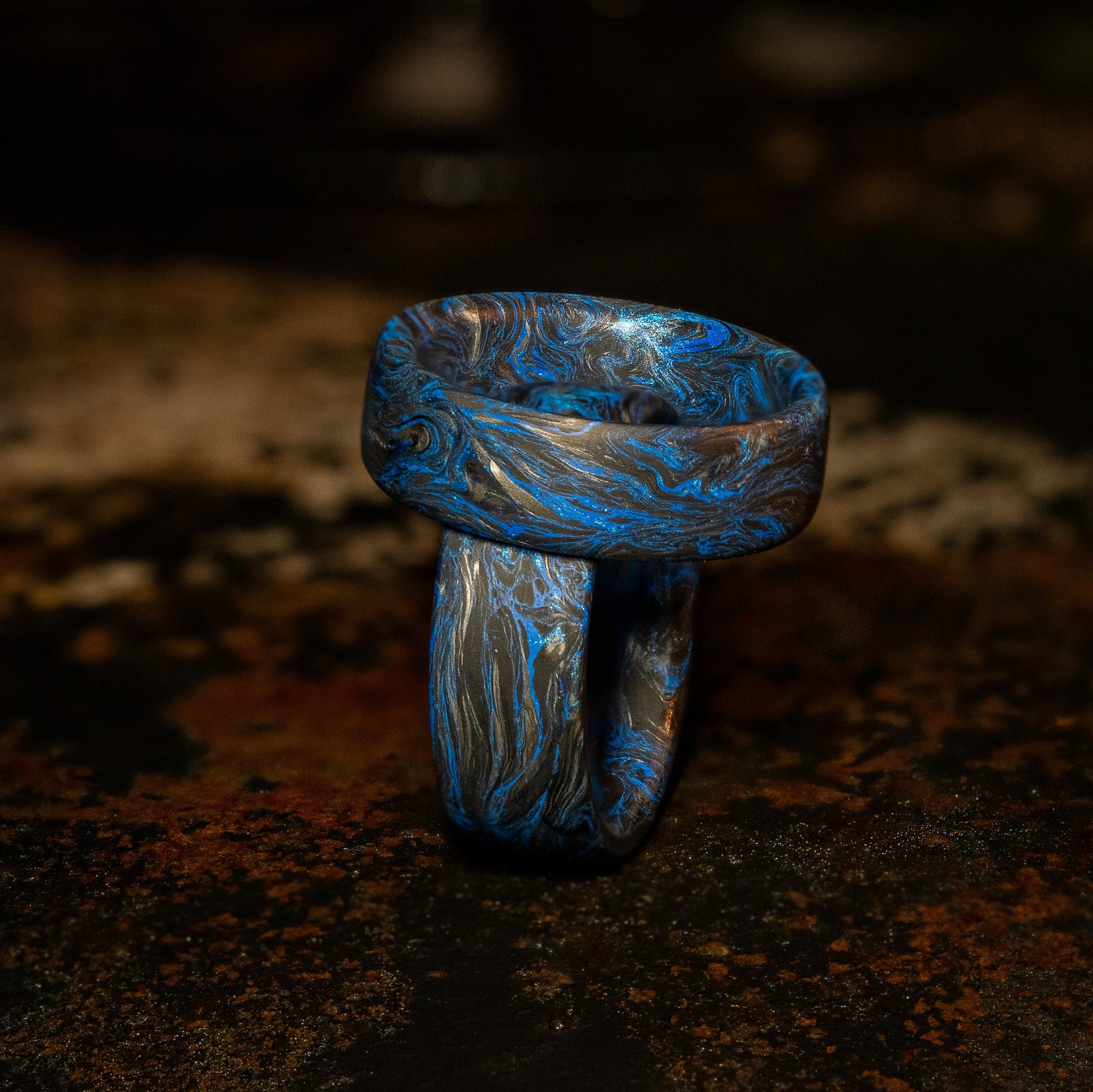 Forged Carbon Fiber Ring with  Blue Color Free engraving