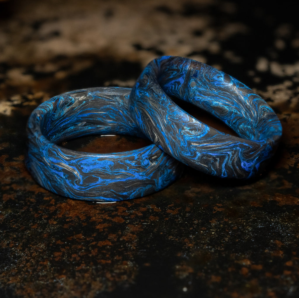 Forged Carbon Fiber Ring with  Blue Color Free engraving