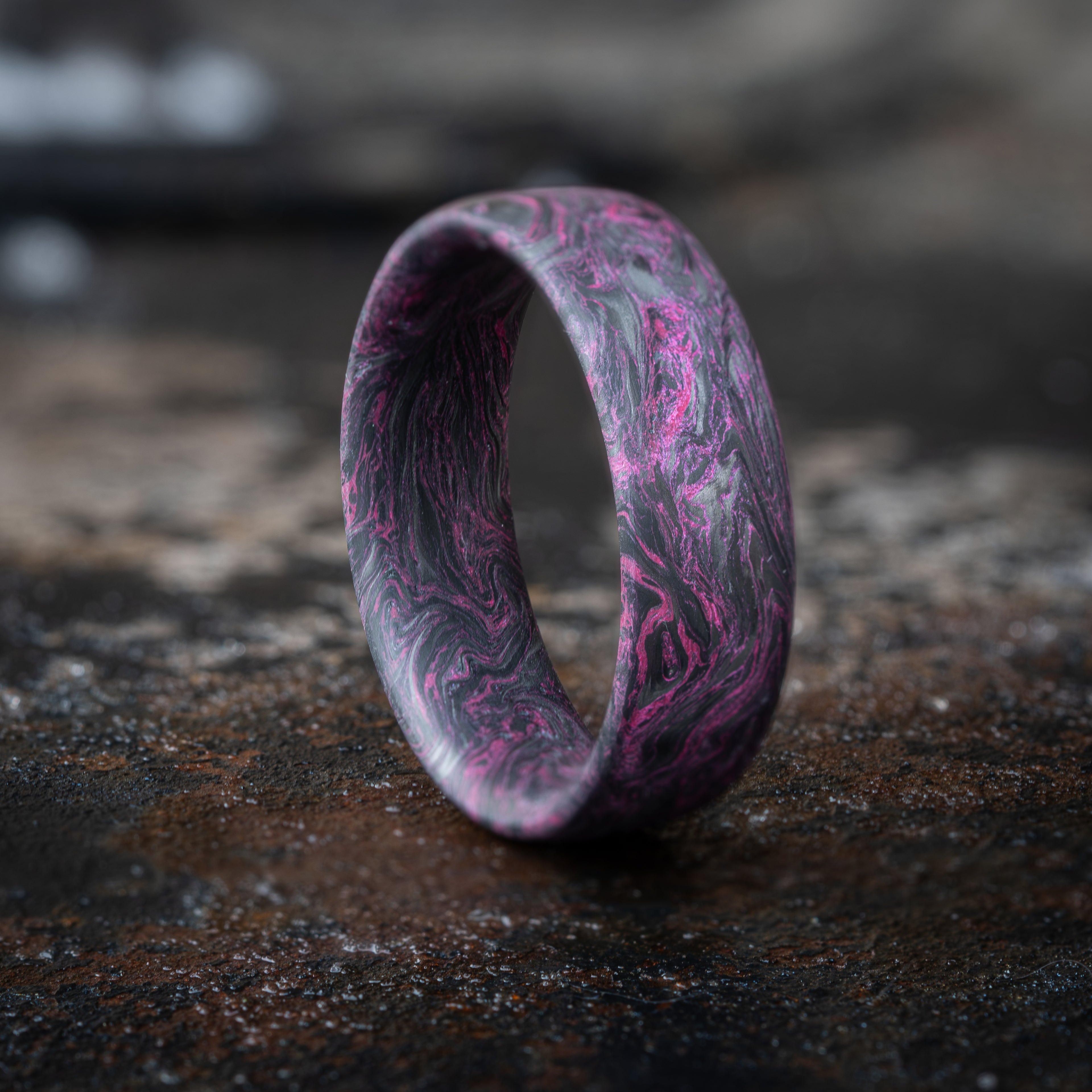 Forged Carbon Fiber Ring with Pink Color