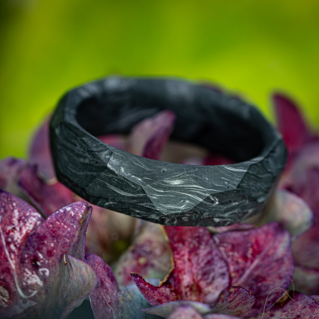 Forged Carbon Fiber Ring with Obsidian Pattern
