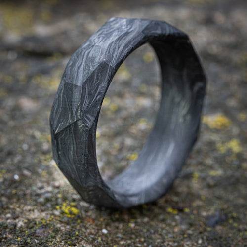 Forged Carbon Fiber Ring with Obsidian Pattern