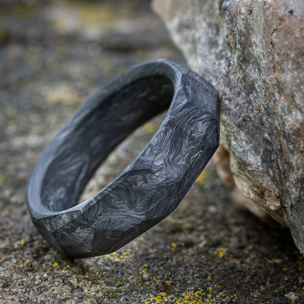 Forged Carbon Fiber Ring with Obsidian Pattern