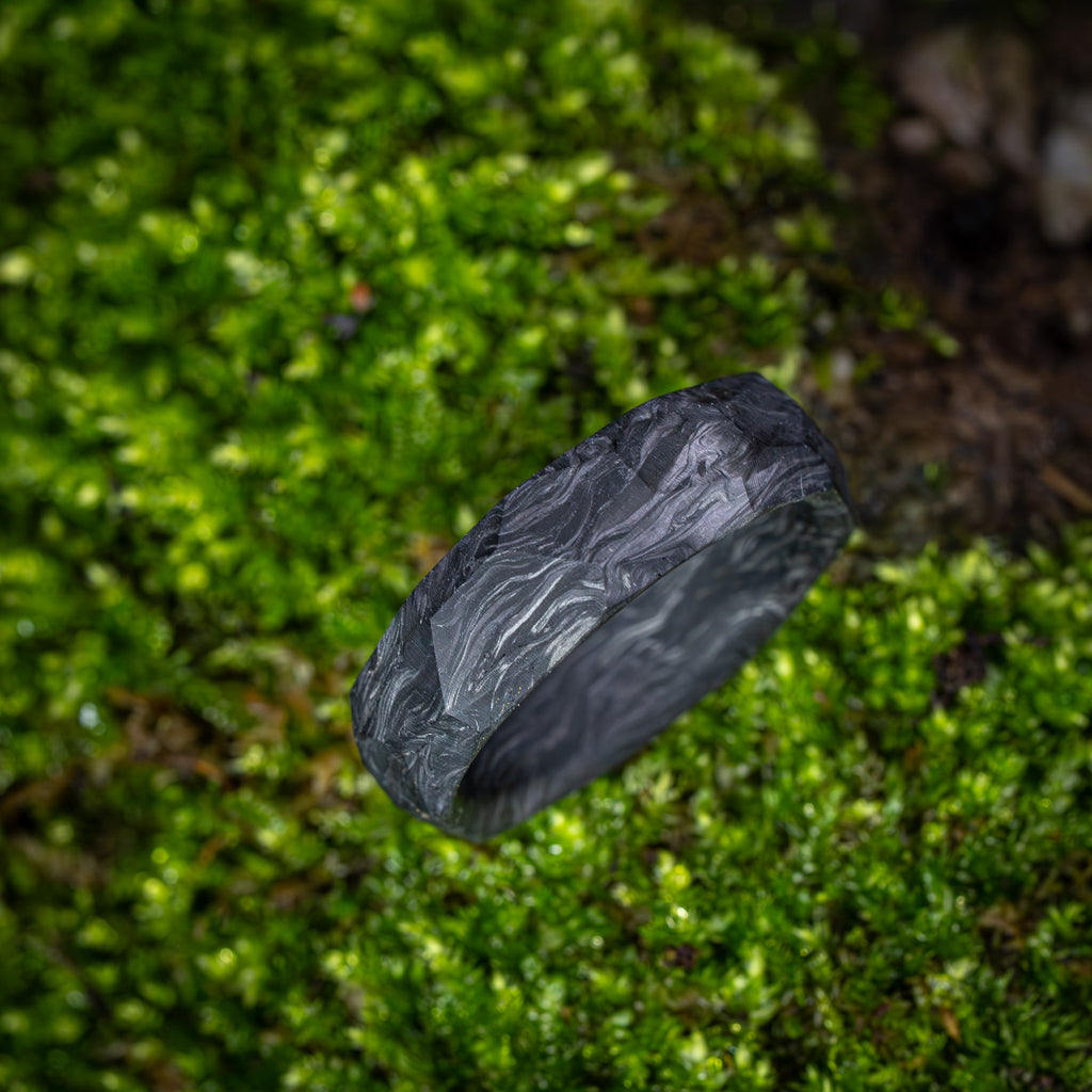 Forged Carbon Fiber Ring with Obsidian Pattern