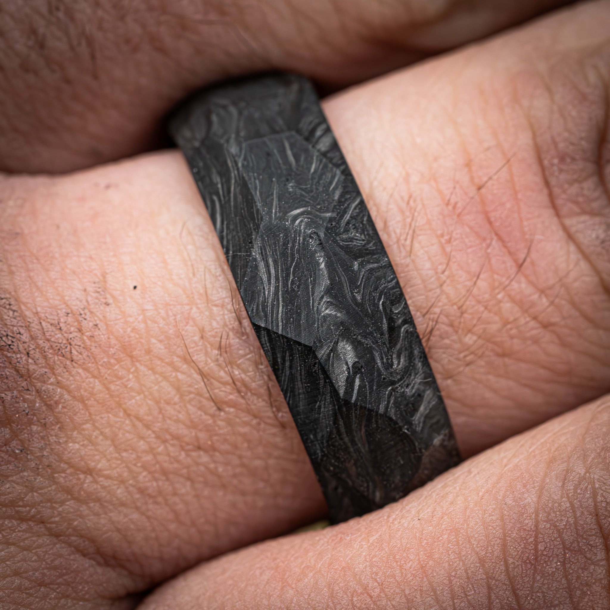 Forged Carbon Fiber Ring with Obsidian Pattern