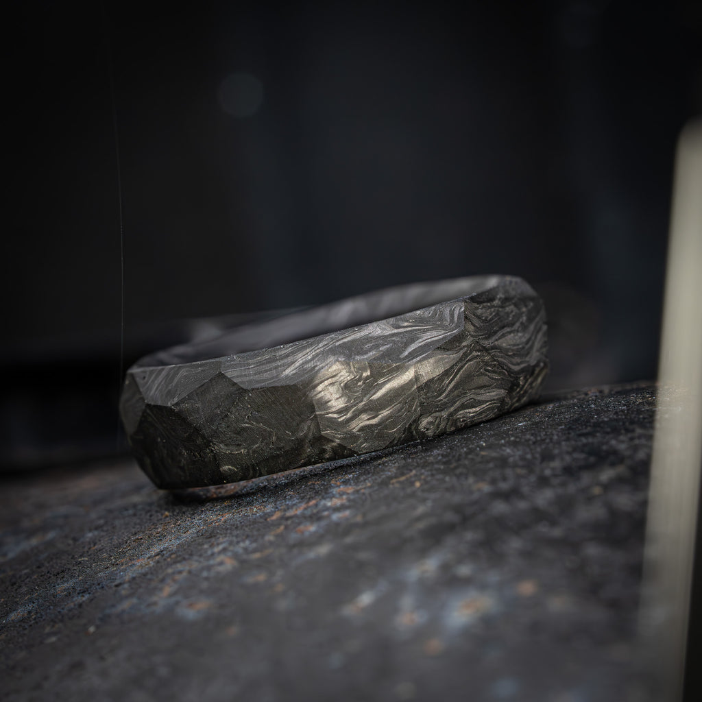 Forged Carbon Fiber Ring with Obsidian Pattern