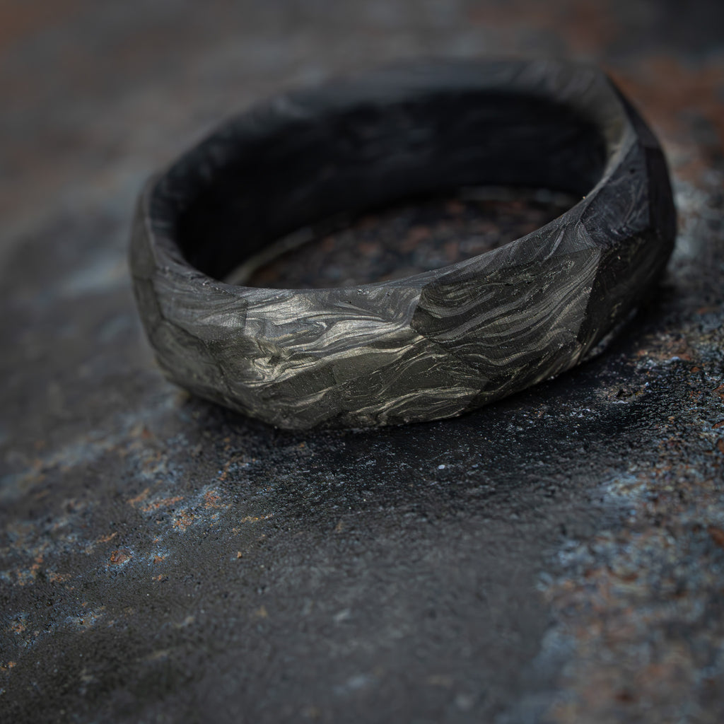Forged Carbon Fiber Ring with Obsidian Pattern