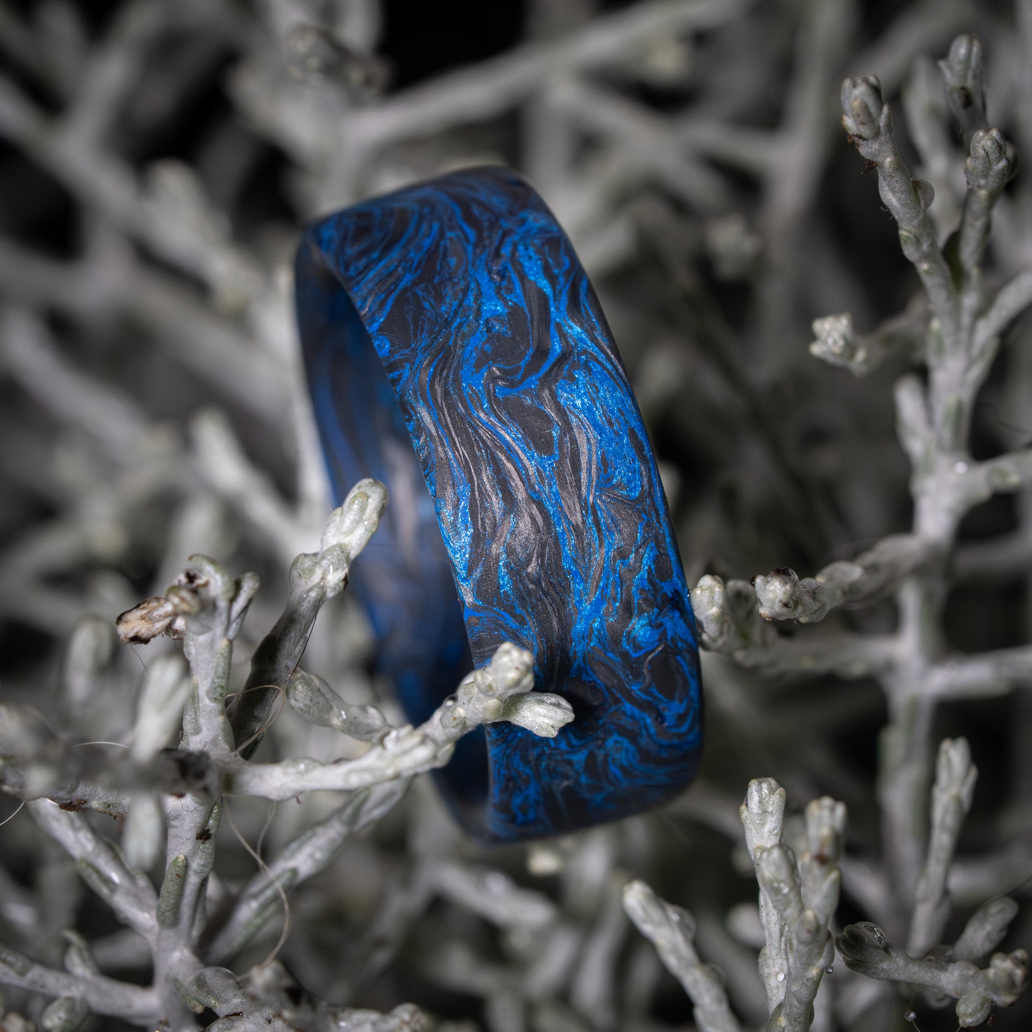 Forged Carbon Fiber Ring with  Blue Color Free engraving