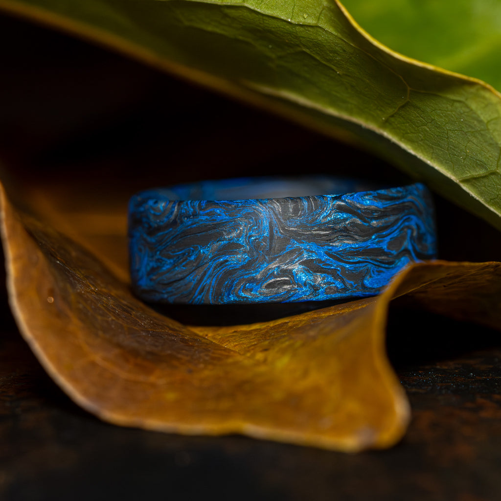 Forged Carbon Fiber Ring with  Blue Color Free engraving