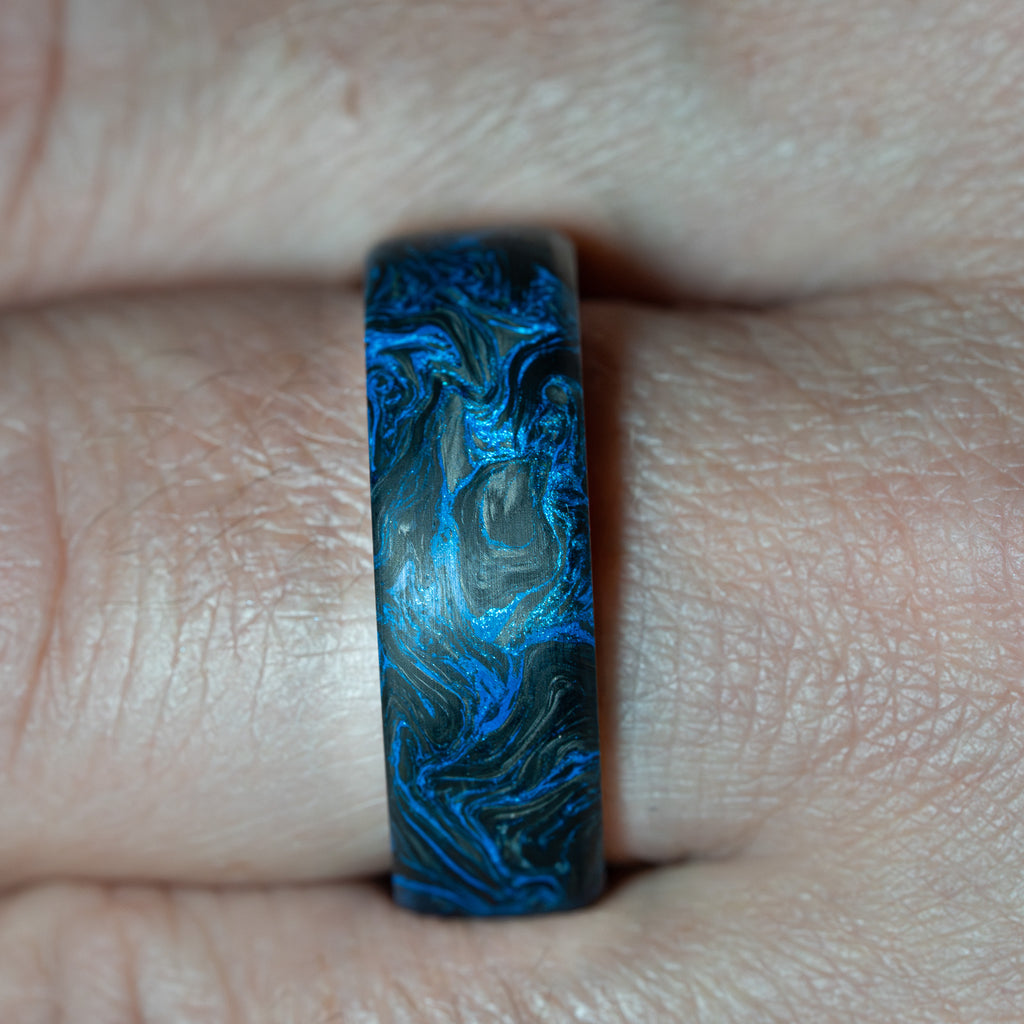 Forged Carbon Fiber Ring with  Blue Color Free engraving