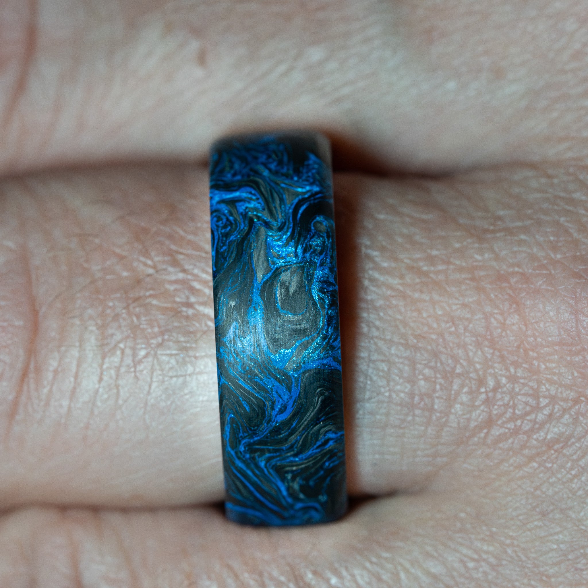 Forged Carbon Fiber Ring with  Blue Color Free engraving