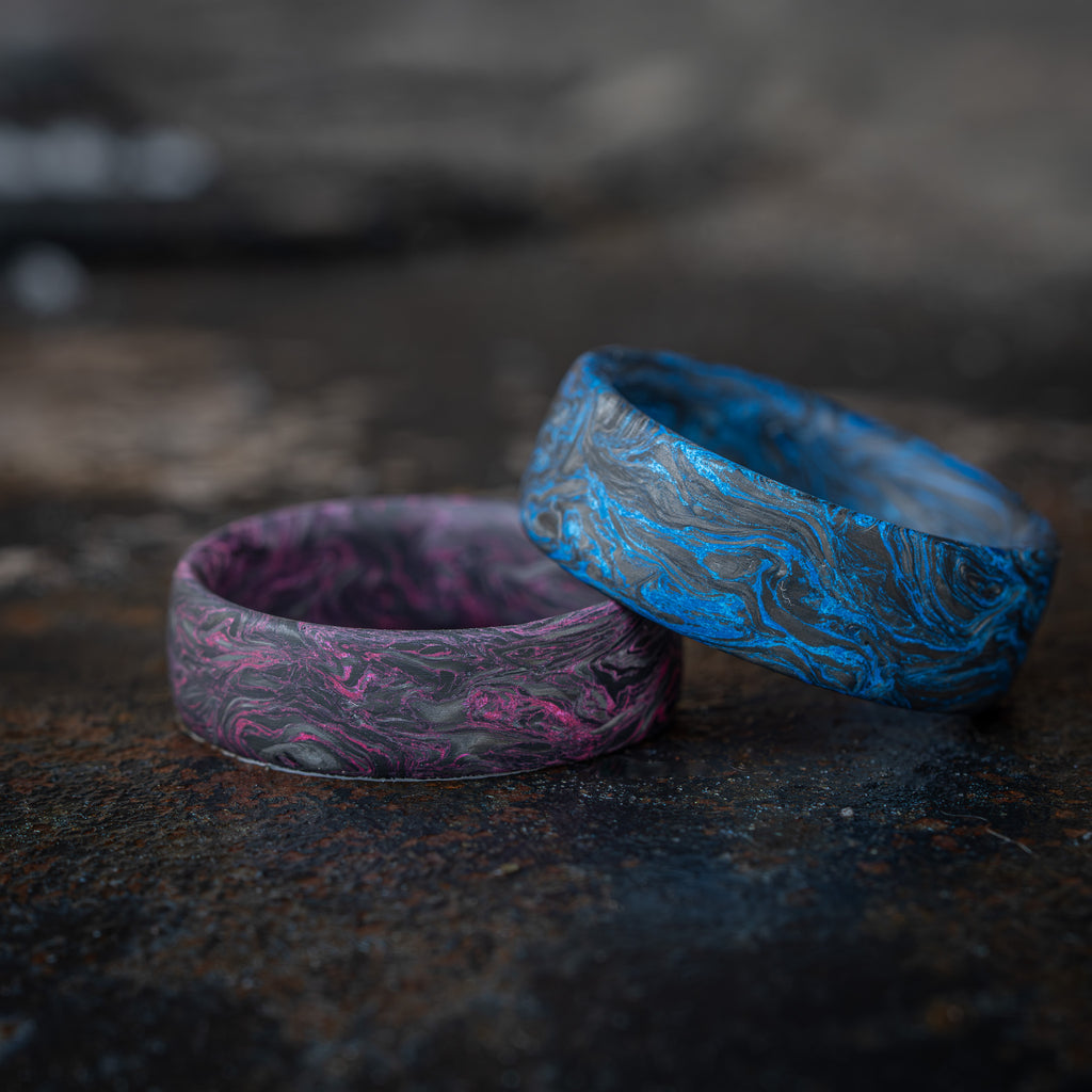 Forged Carbon Fiber Ring with  Blue Color Free engraving