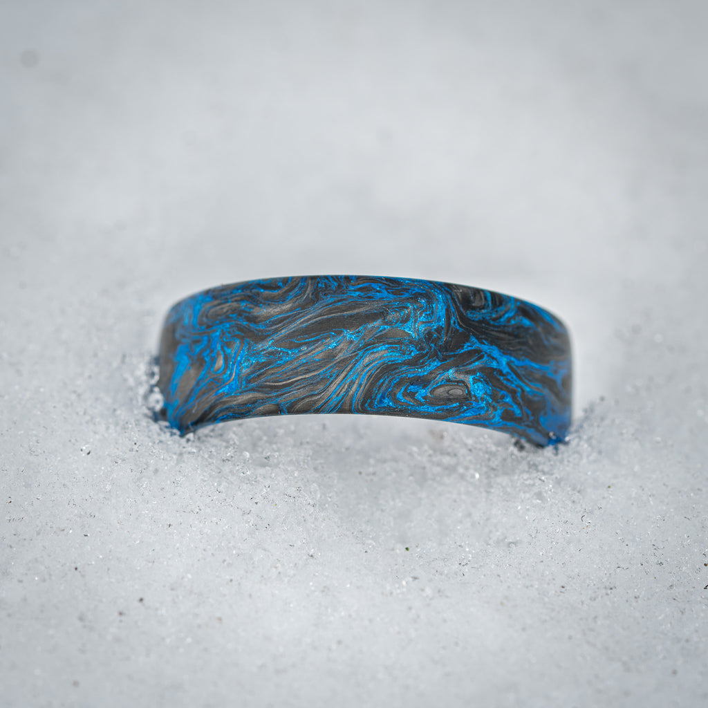 Forged Carbon Fiber Ring with  Blue Color Free engraving